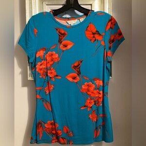 Teal and Red Floral Women's Top